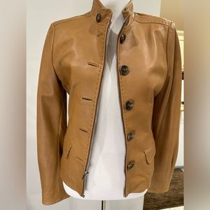 BCBG Max Azria leather jacket brown tan caramel small